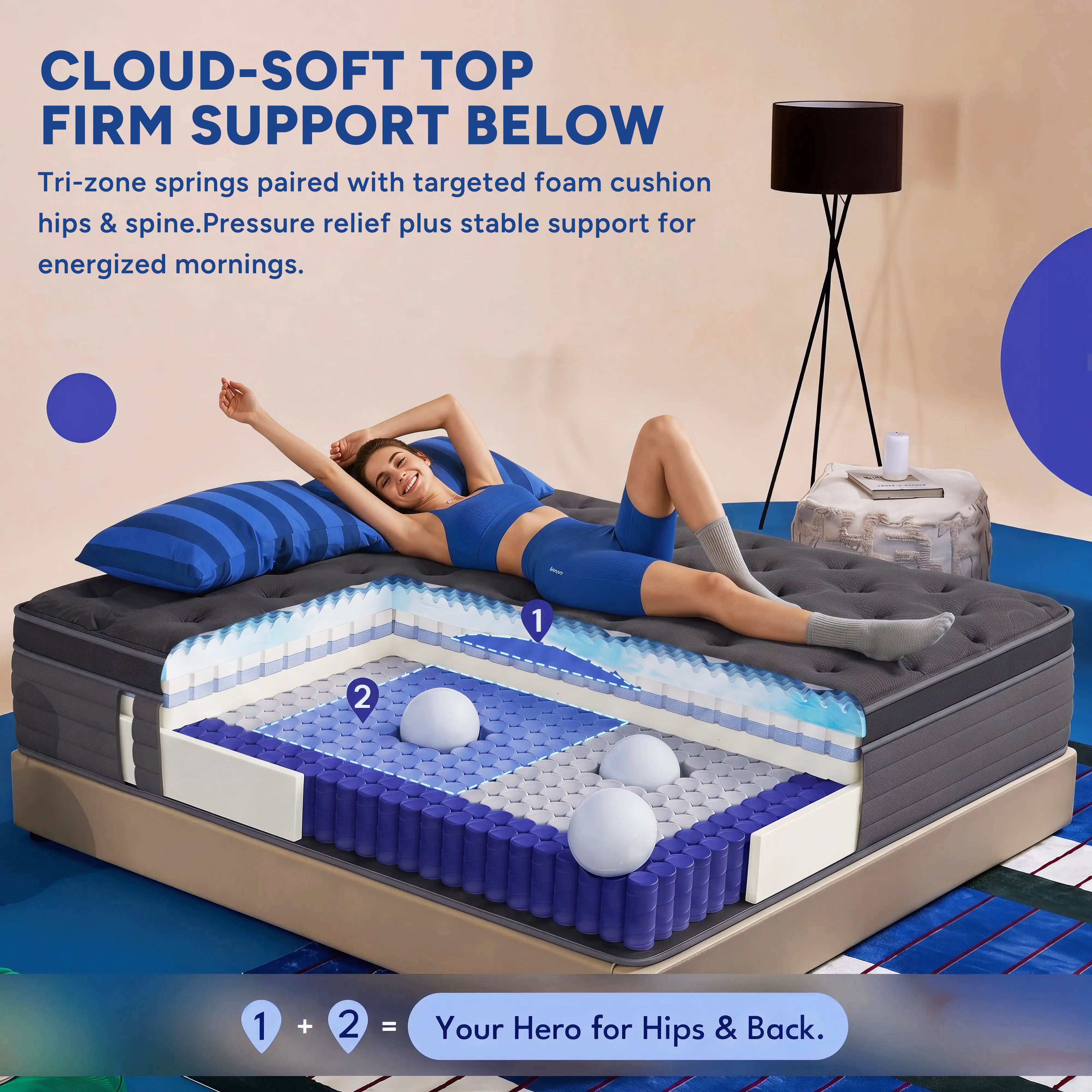 Zhovac 12 inch King Mattress, Memory Foam & Spring Hybrid Medium Comfort King Size in a Box,Adult,CertiPUR-US