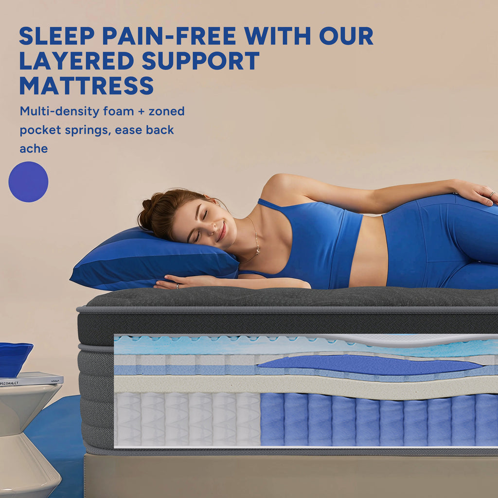 Zhovac 14 inch Queen Mattress, Memory Foam & Spring Hybrid Medium Comfort Queen Size in a Box,Adult,CertiPUR-US