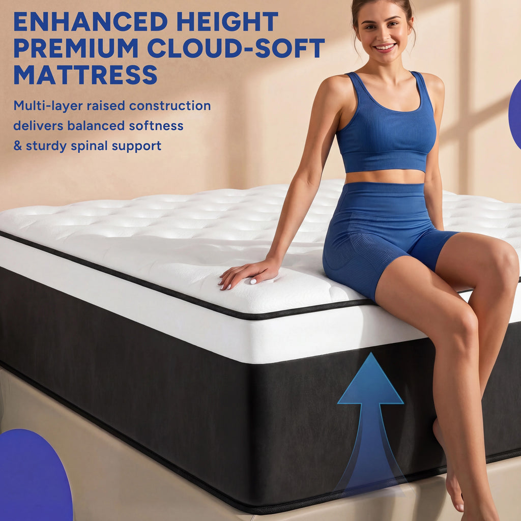 Zhovac 12 inch Queen Mattress, Memory Foam & Spring Hybrid Medium Comfort Queen Size in a Box,Adult,CertiPUR-US