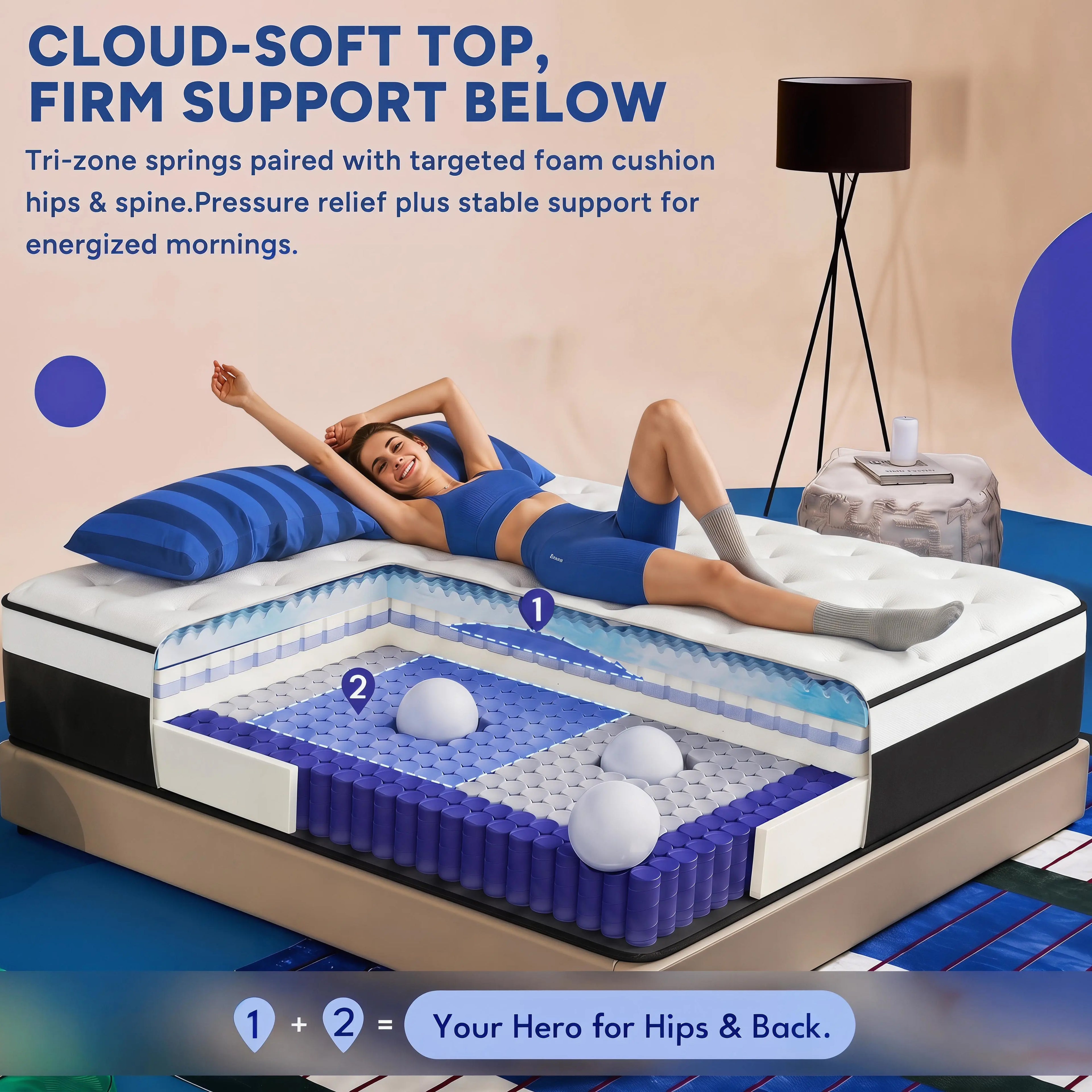 Zhovac 12 inch Queen Mattress, Memory Foam & Spring Hybrid Medium Comfort Queen Size in a Box,Adult,CertiPUR-US
