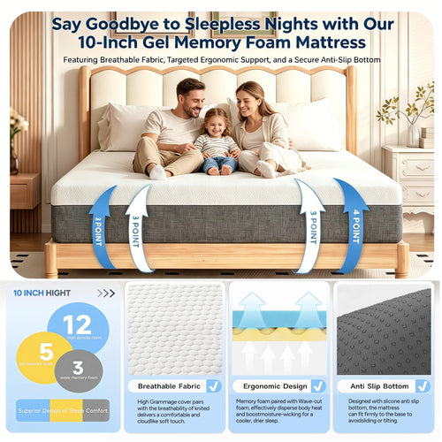 Zhovac 10 inch King size mattress,Medium Firm Memory Foam Mattresses in a box,CertiPUR-US,Adult